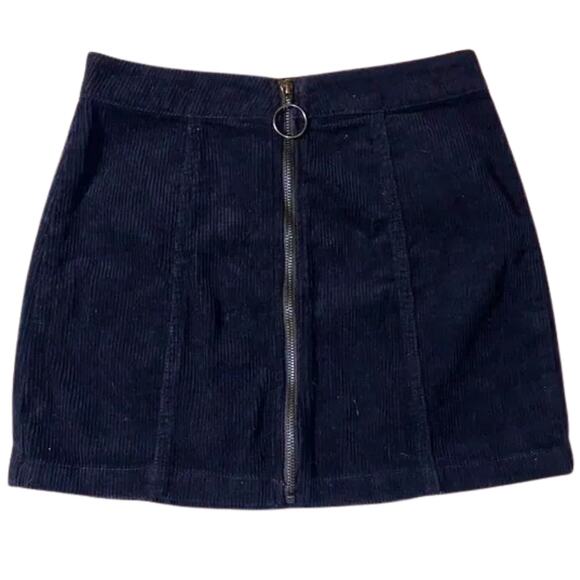 Forever 21 Women’s Junior Skirt Black Corduroy Zip Front Shirt NWT Short Mini - Picture 1 of 6